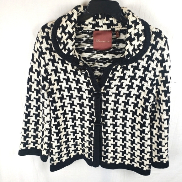 525 America Black And White Houndstooth Button Down Cardigan Sweater Sz M - Picture 1 of 9